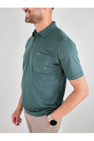 Erkek Yakalı Cepli Penye Yeşil Baba Tshirt