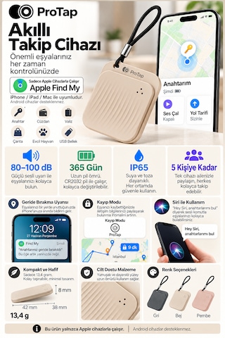 Protap Smart Tag O1 Akıllı Takip Cihazı Apple Bul Uyumlu Apple iOS Bluetooth Gps Eşya Bulucu Anahtar Çanta Valiz Cüzdan Takip Etiketi 1