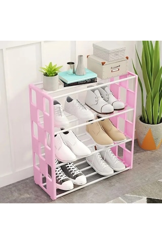 Pembe Ayakkabı Rafı Depolama Rafı Ev Ve Yatakhane Pratik Terlik Pembe