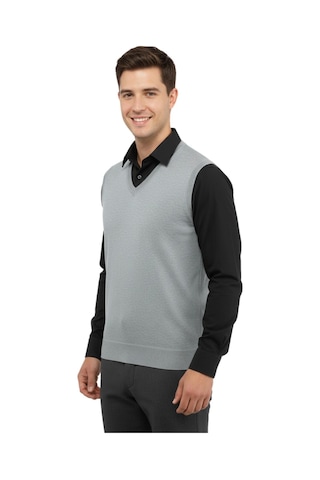 Çizgi Triko Erkek V Yaka Süveter Çelik Örgü Regular Kalıp 5200h Bgl-st04962 Gri