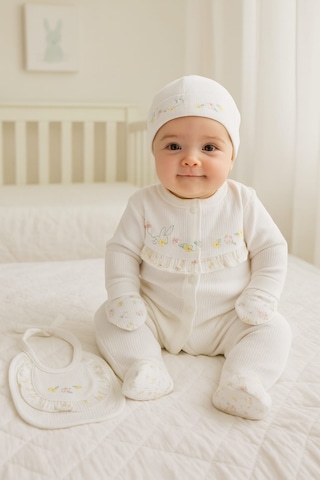 Milays 0-3 Ay Gaye Kız Bebek Renkli Çiçek Nakışlı %100 Pamuk 5li Set ekru