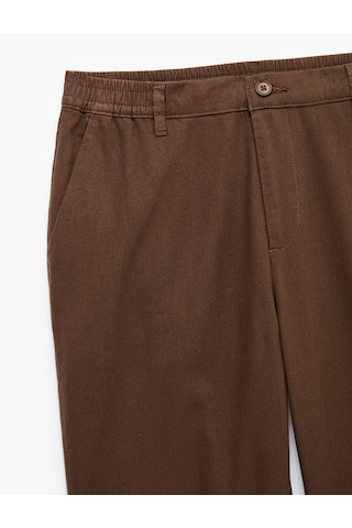 Koton Cepli Beli Lastikli Keten Karışımlı Slim Fit Pantolon Kahverengi 6sam40165hw Çikolata Kahve