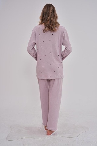 Mecit 6151 Bayan Lila Boydan Düğmeli Büyük Beden Pijama Takımı Lila