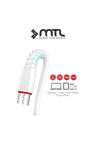 3.4a Usb To Micro Usb Silikon Hızlı Şarj Ve Veri Aktarım Kablosu 2 Metre Mt2023
