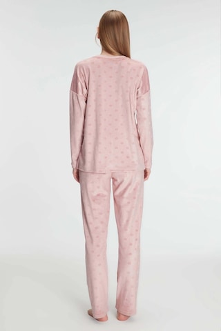 Uzun Kol V Yaka Sweatshirt Ve Pantolon Takım Pijama Takımı Gül