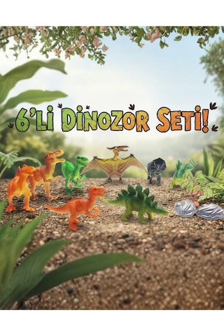 6'lı Gerçekçi Dinozor Figür Seti - Ağaç Ve Kaya Aksesuarlı Eğitici Oyuncak Dinozor Dünyası Hayvanlar
