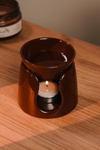 Love Bundles Bordo Özel Tasarım Seramik El Yapımı Buhurdanlık - Mumluk - Dekoratif 1 Adet Tealight Mum Ile Bordo Çok Renkli