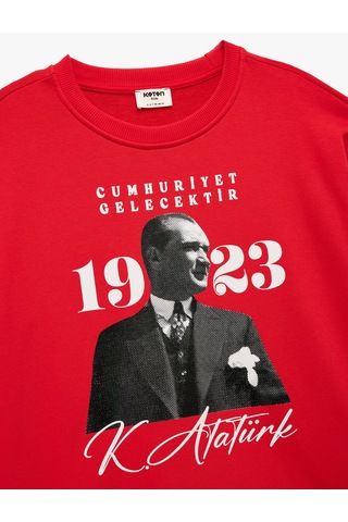 Koton Atatürk Baskılı Uzun Kollu Bisiklet Yaka Sweatshirt Kırmızı 6wkg10517ak Kırmızı