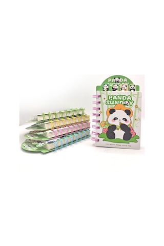 Sevimli Panda Ayraçlı Mini Not Defteri 9x14,5 Cm - Şirin Panda Yeşil
