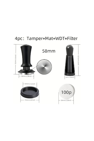 Topshop1 Munden's 58mm 4 Adet Sıkıştırıcı Mat Wdt Filtre Paslanmaz Çelik Espresso Karıştırıcı 13 61kg Ev Baristaları İçin Dayanıklı Aksesuar Ahşap