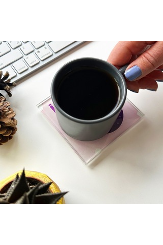 Decorita Cam Bardak Altlığı Burçlar - İkizler Burcu 4'lü Takım 10 CM Çok Renkli