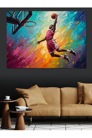 Smaç Yapan Basketbolcu Renkli Sanat Dekoratif Kanvas - Mdf Ahşap Tablo