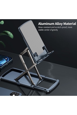 Novahub Moderne Ayarlanabilir Alüminyum Telefon Tablet Standı - Katlanabilir, Taşınabilir, Gümüş/mavi, 11.7x7.2x1.1 Cm, Hafif