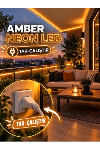 Orsan 10 Metre Amber Renk Tak Çalıştır Ultra Parlak Ultra Esnek Yüksek Performanslı Borsan 220v Neon Led Amber Montaj Aparatı Dahil