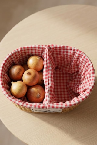 Digithome Oval Rattan Hasır Patates Soğan Çift Bölmeli Sepet Düzenleyici Organizer -9t03 Kahverengi