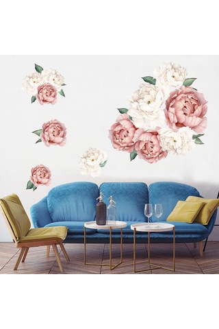 Ruicoo Kendinden Yapışkanlı Şık Peony Duvar Çıkartması - Su Geçirmez & Çıkarılabilir 60x45cm Koyu Pembe