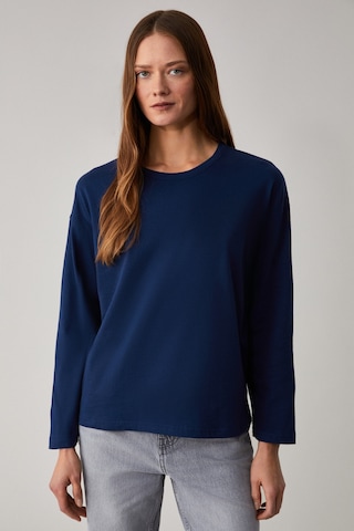BASIL Kadını Oversize %100 Organik Pamuk Örme Uzun Kol Lacivert T-Shirt