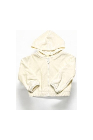 Kız Çocuk Kapüşonlu Peluş Hırka-14855 Ekru