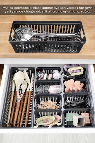 10 Parça Modüler Çekmece İçi Organizer Set - Banyo Mutfak Makyaj Aksesuar Ofis Düzenleyici Siyah
