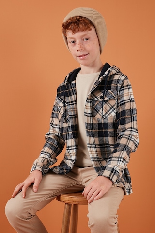 Lela Ekoseli Kapüşonlu Cepli Kışlık Oduncu Erkek Çocuk Gömlek Cf24W81779 Bej