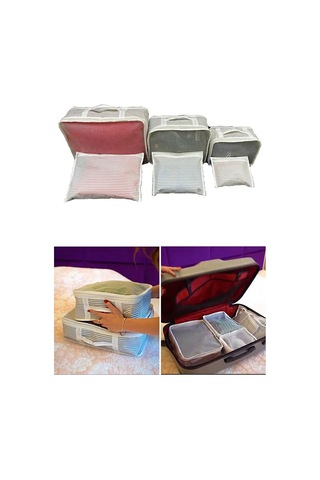 6'lı Valiz Düzenleyici Set - Çizgili Gri