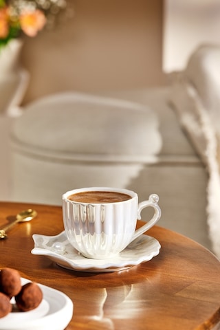 Emsan İstiridye 2 Kişilik Porselen Kahve Fincanı Takımı Beyaz 90 Beyaz