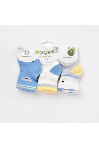 Biorganic Papyonlu Koala 3'lü Bebek Çorabı 68447 Mavi