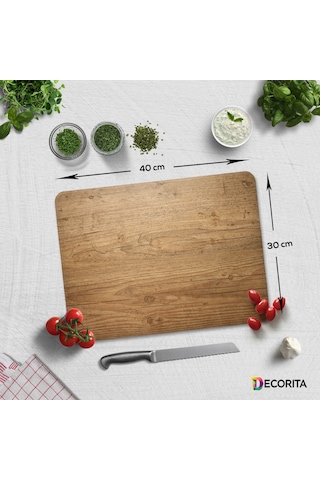 Decorita Cam Kesme Tahtası Cam Kesme Tablası Retro Ahşap Görünümlü 30 x 40 CM
