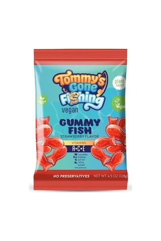 Tommy S Gone Fishing Bitki Bazlı Çilekli Gummy Fish Ve Lezzetli Vegan Atıştırmalık 128 G 3 Adet