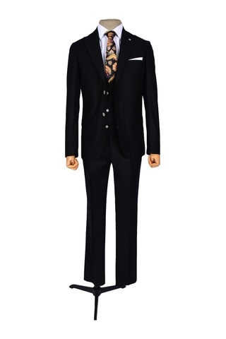 Düz Çift Düğme 6 Drop Yelekli Erkek Takım Elbise