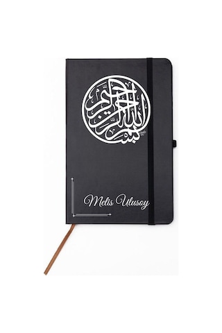 Kişiye Özel Besmele Hat Yazılı Deri Kapak Hediyelik Defter Siyah