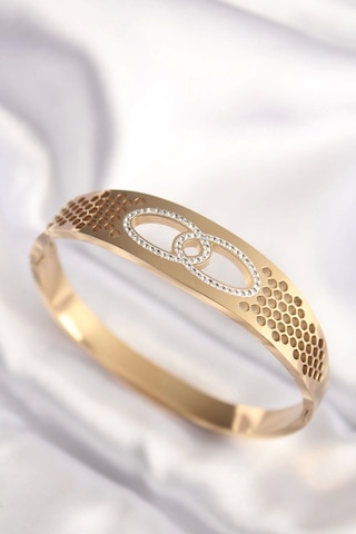 316l Çelik Gold Renk Zirkon Taşlı Kadın Kelepçe Bilezik - Tj-bb6022 Çok Renkli