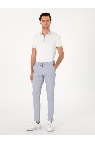Cacharel Açık Mavi Slim Fit Gofreli Beli Bağcıklı Spor Pantolon Denim