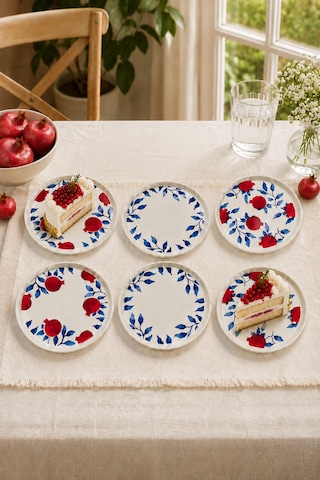 Nar 6'lı Handmade Stackable Seramik Pasta Tabak Seti - Premium Sunum & Kahvaltı Takımı - 20 Cm Beyaz