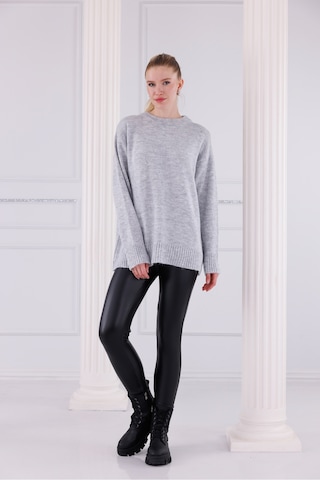 Bisiklet Yaka Oversize Basic Triko Kazak Gri