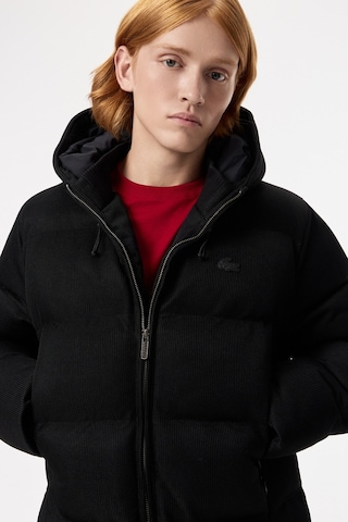 Lacoste Down Fill Mens Parka Sabit Kapüşonlu Kaz Tüyü Erkek Fitilli Parka Siyah