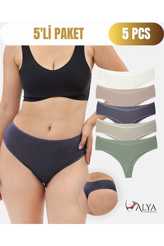 Alya Underwear Kadın Külot Yüksek Bel Tanga, Toparlayıcı - 2 Siyah, 1 Beyaz, 2 Ten S, M, L, Xl, 2xl - 5 Adet Çok Renkli P09