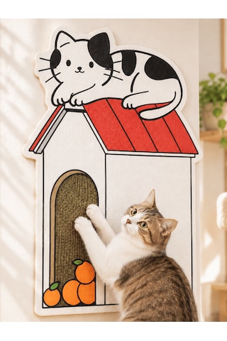 Beylini Dekoratif Kedi Tırmalama Halısı Yapışkanlı Duvar Tipi Baskılı Kedi Tırmalama Matı Mobilya Duvar Koruyucu