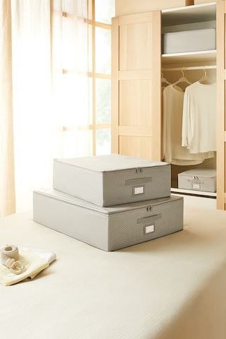 Ocean Home Textile 2'li Gri Balıksırtı Destekli Hurç Set  45 x 55 x 18 + 55 x 70 x 18 cm