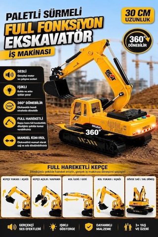 Paletli Full Fonksiyon Ekskavatör İş Makinası 30 CM - 360 Derece Dönebilir Işıklı ve Sesli Oyuncak