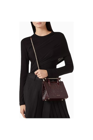 Strathberry Mini Bordo Kroko Deri Lüks Tote Çanta, Zamansız Ve Şık Tasarım Omuz Çantası