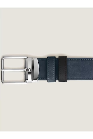 Montblanc Everyday Süet Siyah 35 Mm Çift Taraflı Deri Kemer 22100 Mavi