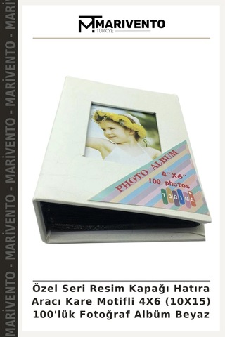 Özel Seri Resim Kapağı Hatıra Aracı Kare Motifli 4x6 10x15 100'lük Fotoğraf Albüm Beyaz