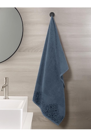 Pamuk Tekli Havlu Jakarlı Karna Home Klover - 50 X 90 Mavi