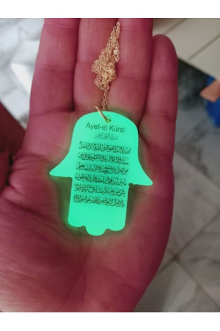 Ayetel Kürsi Fatma Ana Eli Karanlıkta Parlayan Fosforlu Zincirli Kolye Yeşil