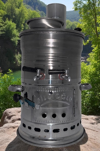 Funasgroup Çift Musluklu 3.5 LT Paslanmaz Kömürlü Odunlu Semaver