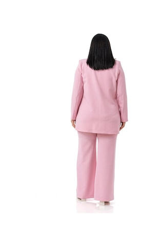 Büyük Beden Çizgili Pembe Ceket Pantolon İkili Takım Pembe