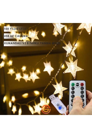 Technosmart 100 Yıldız Ledli 10mt. Kumandalı Usbli 8 Modlu Dekoratif Şerit Led Işık Yılbaşı Süsleme