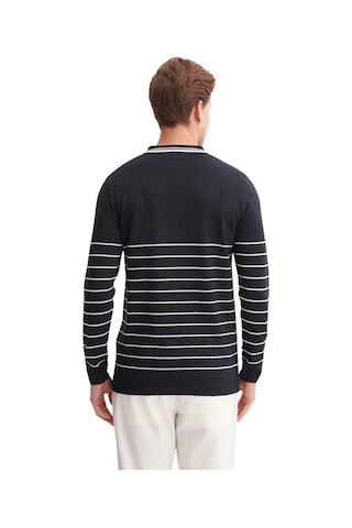 Cazador Slim Fit Viskon Dokulu Basic Çizgi Detaylı Polo Yaka Kazak-33020 Lacivert
