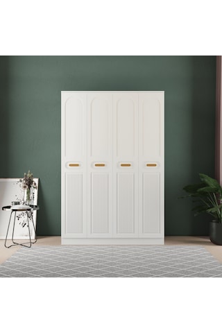 Pera 4 Kapaklı Eko Bazalı Gardırop - Mdf Kapak Beyaz